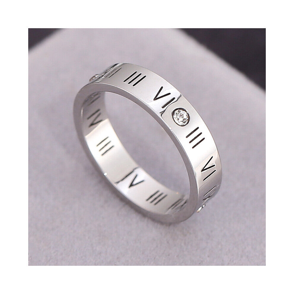 Vintage Style Micro Inlay Zircon Hollow Roman Numerals Rings For Women Retro Stainless Steel Ring Jewelry Female Accessories