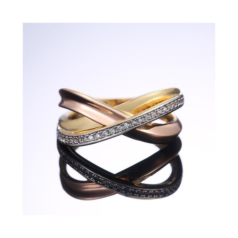 Creative 3 Colors Cross Twine Rings For Women Single Row Shine CZ Stone Inlay Jewelry Wedding Party Gift