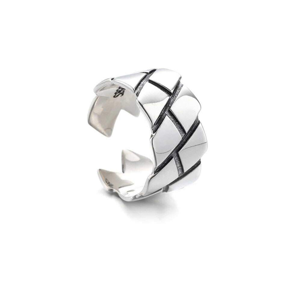 Cracked Glossy Geometric Rings for Women and Men Vintage Rhombus Open Adjustable Couple Ring Wedding Jewelry
