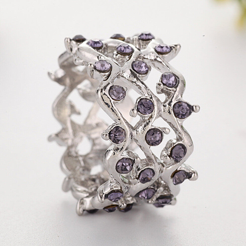 Infinity Intertwined Cross Purple CZ Stone Ring Special-interest Hollow Wave Shape Vine Women Finger Wide Band Ring