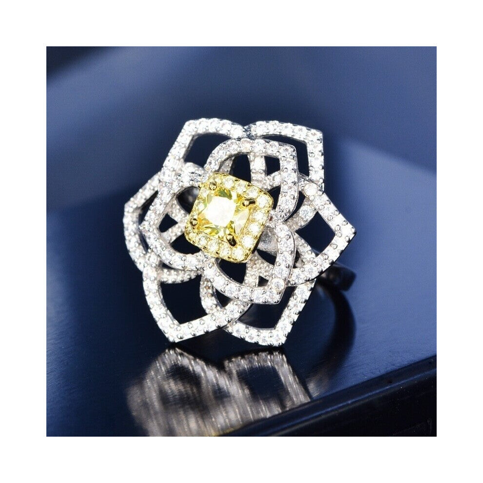 Unique Flower Ring Yellow Rhinestones Zircon Rings For Women Accessories Wedding Party Girl Gift