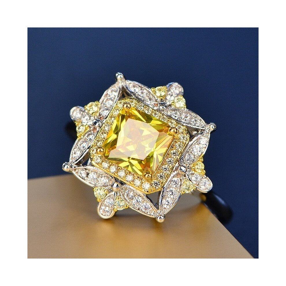 Unique Flower Ring Yellow Rhinestones Zircon Rings For Women Accessories Wedding Party Girl Gift