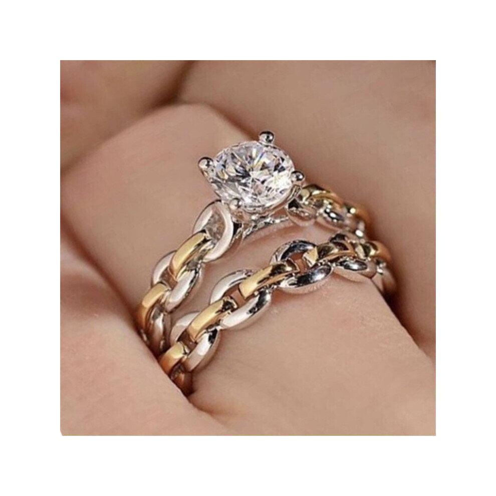Unique Double Plating Chain Shape Rings For Women Wedding Engagement Crystal Ring Jewelry Accessories
