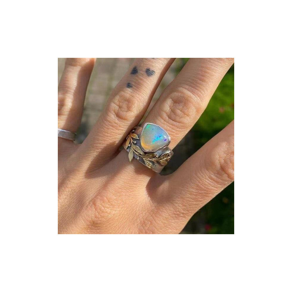 Hot Geometric Retro Punk Style Branch Leaf Opal Rings Wedding Engagement For Women Ring Party Jewelry Accessories