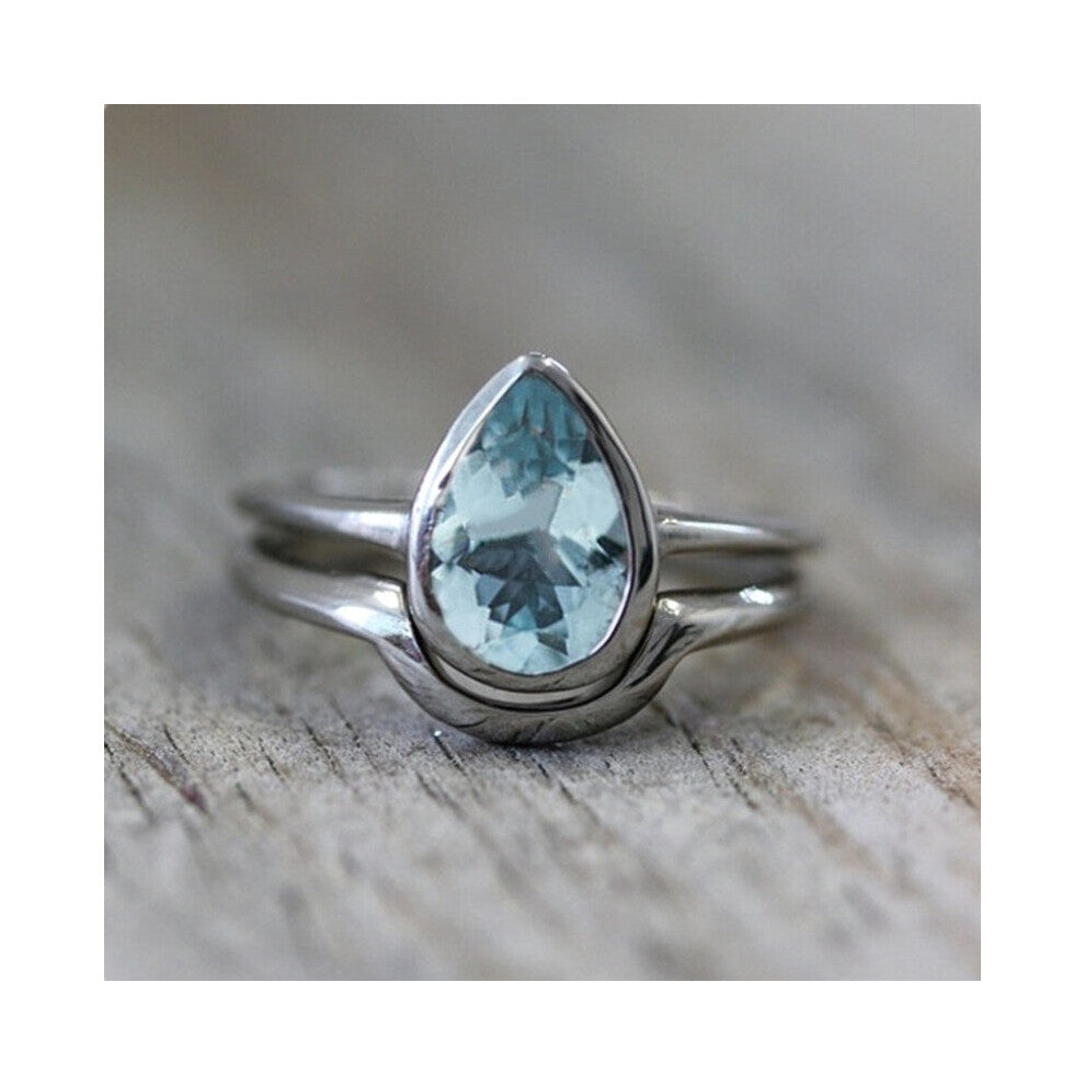 I & 2pcs-set Bohemian Water-Drop Shaped Light Rhinestones Ring Set For Women Accessories Jewlery Girl Gift