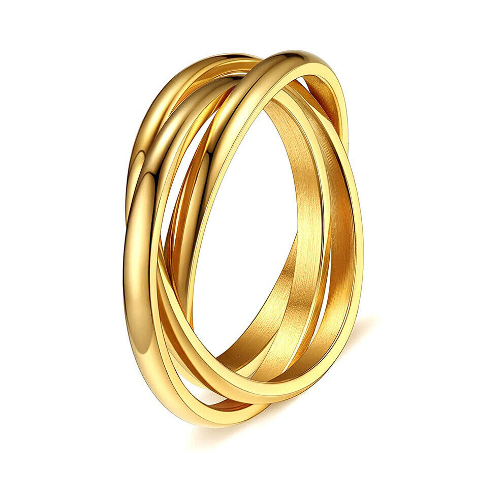 Classic Triple Interlocking Engagement Ring Stainless Steel Wedding Promise Finger Jewelry Gift Women's Accessories
