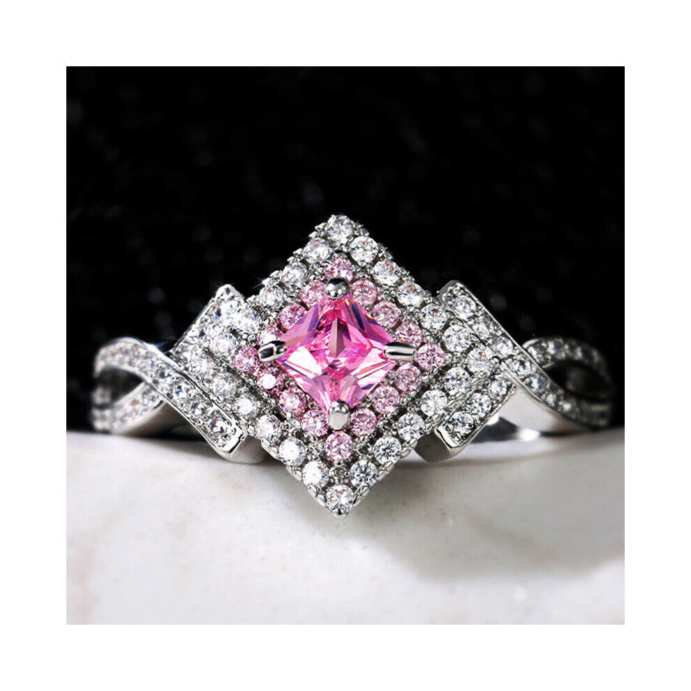 Creative Silver Plated Cross Twine Rings For Women Pink&White CZ Stone Inlay Jewelry Wedding Engagement Gift Ring