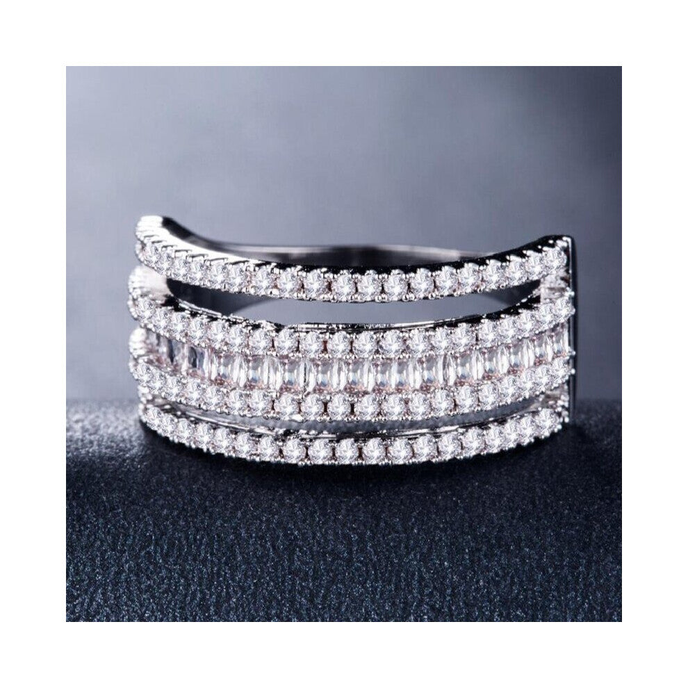 Sparkling Cubic Zirconia Ring Silver Wedding Rings for Women Proposal Engagement Party Accessories Jewelry