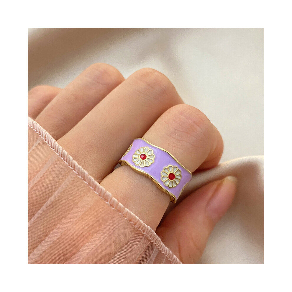 Vintage Enamel Glaze Daisy Rings for Women Wedding Bride Accessories Knuckles Open Jewelry Gift
