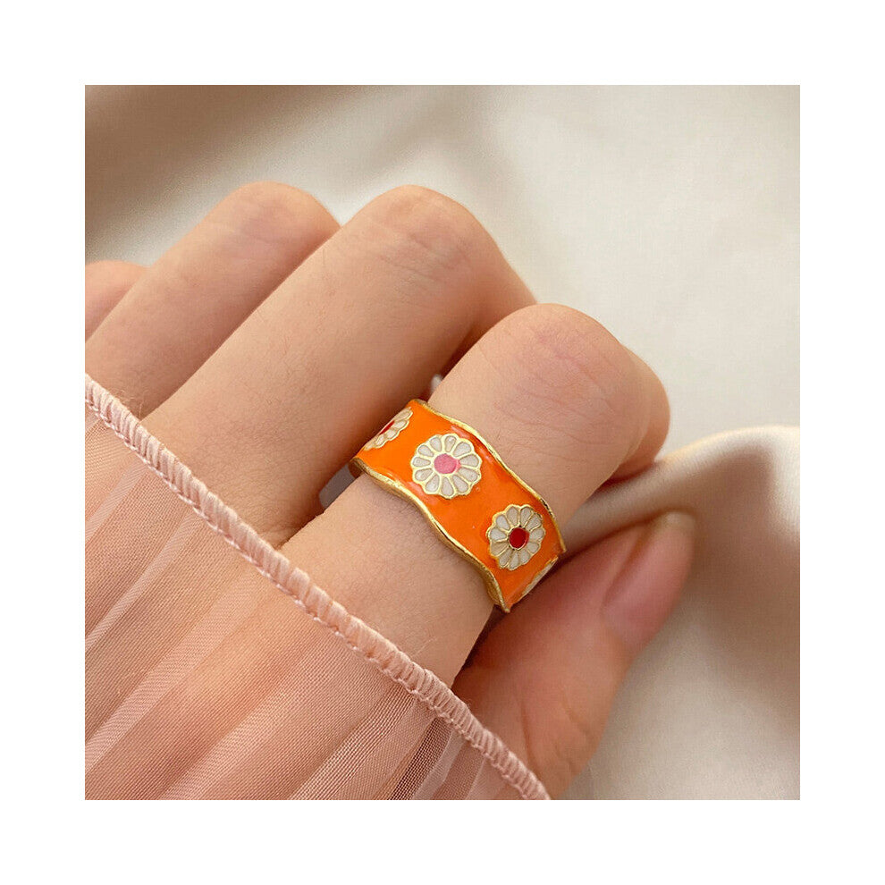 Vintage Enamel Glaze Daisy Rings for Women Wedding Bride Accessories Knuckles Open Jewelry Gift