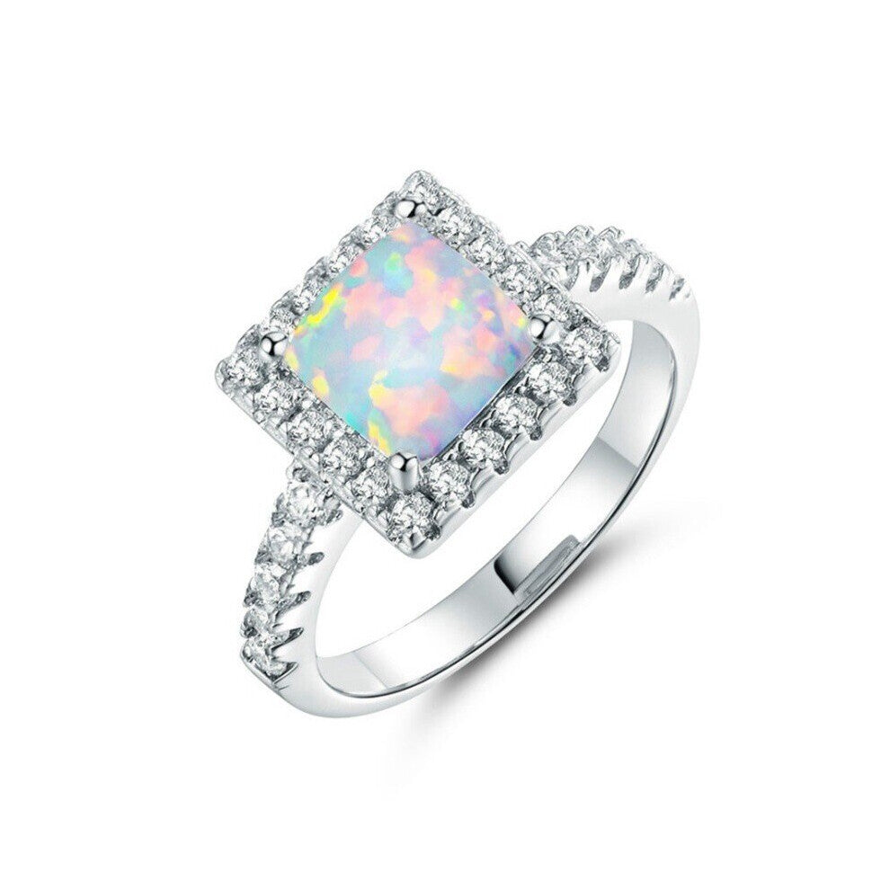 Round Fire Opal Women's Wedding Ring Crystal Rings Jewelry Gift Accessories