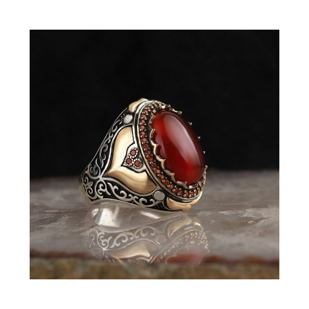 Retro Signet Ring For Men Women Ancient Silver Carved Eagle Ring Zircon Inlay Punk Motor Biker Ring