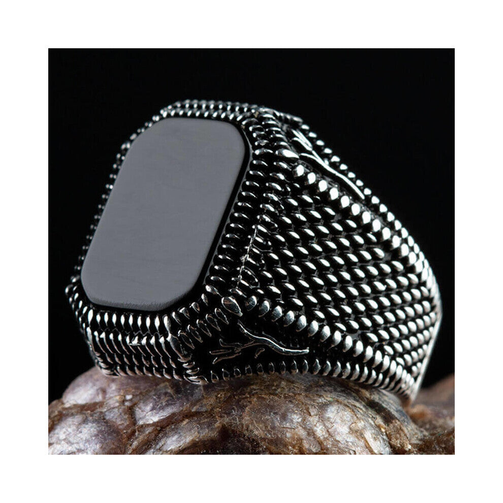Retro Signet Ring For Men Women Ancient Silver Carved Eagle Ring Zircon Inlay Punk Motor Biker Ring