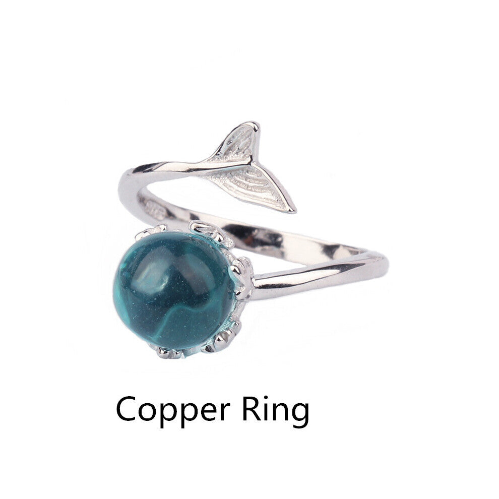 Crystal Mermaid Bubble Open Rings for Women Wedding Band Birthday Gift Creative Bridal Jewelry