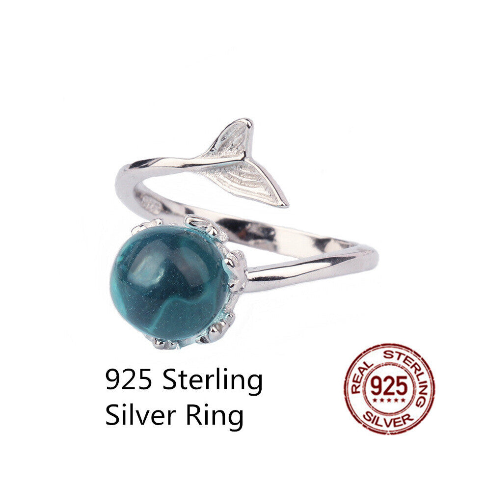 Crystal Mermaid Bubble Open Rings for Women Wedding Band Birthday Gift Creative Bridal Jewelry