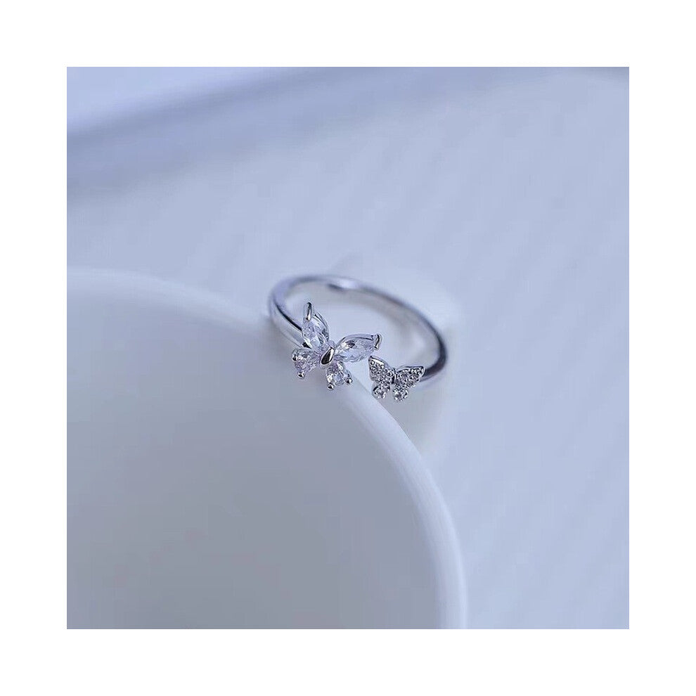 Crystal Butterfly Open Rings for Women Ladies Jewelry Copper Ring Accessories Anniversary Love Gift