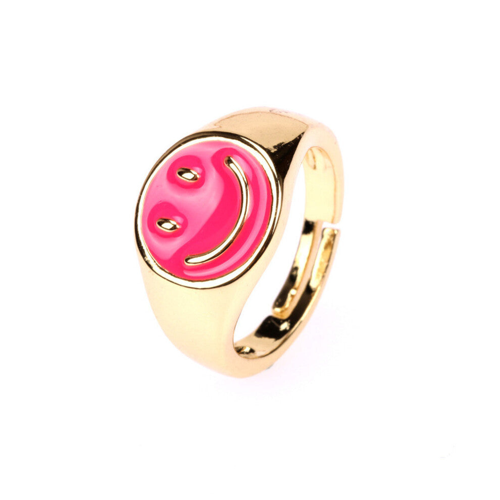Hot Ins Vintage Colorful Smiley Face Ring Smiley Metal Rings for Women Girls Accessories