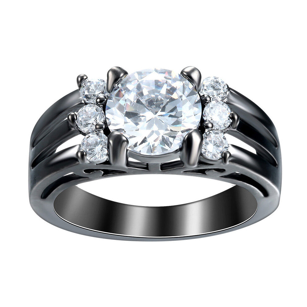 (7-White-Black Gun Plated) gun plated pave CZ zircon rings jewelry for women wedding party accessories for men