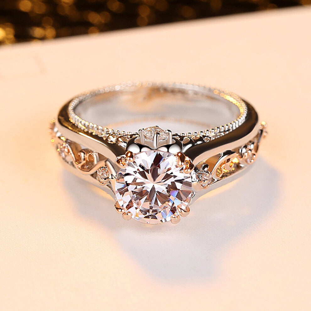 R443 Items Women Accessories Two-tone Silver Plated Zircon Jewellery Bridal Wedding Ring Mother's Gift For Mom