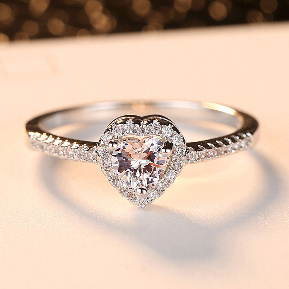 R303 Items Women Accessories Silver Plated Heart Zircon Jewellery Bridal Wedding Ring Mother's Gift For Mom