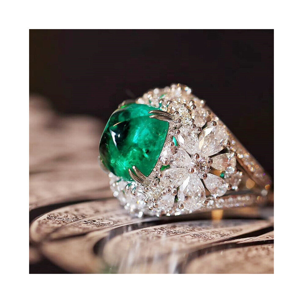 Gorgeous Green Rings for Women Wedding Engagement Accessories Flower Unique Female Ring Jewelry