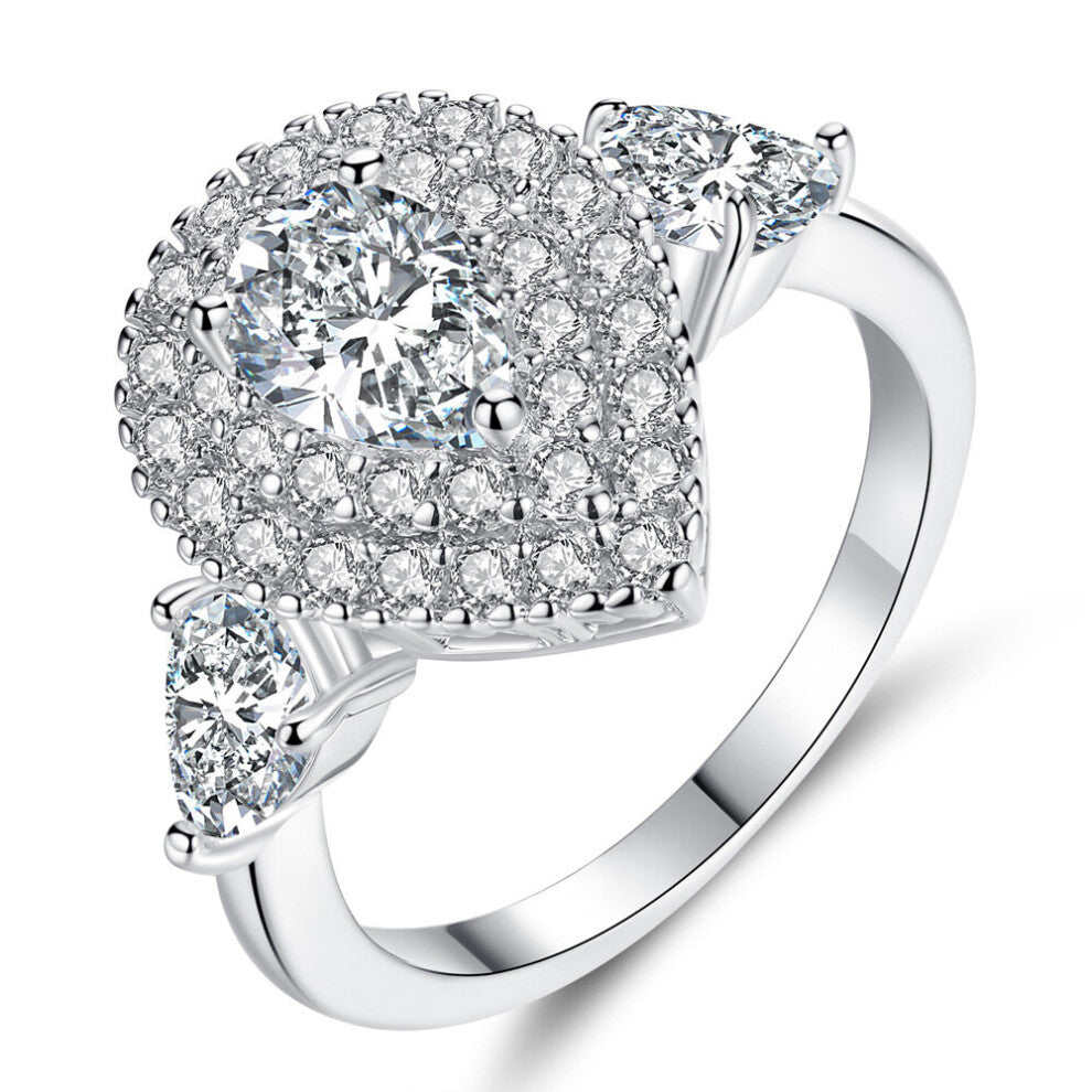 (6-White-Silver Plated) R418 In Accessories For Women Silver Plated Water Drop Pink Jewellery Bride Wedding Ring Mothers Gift Mom