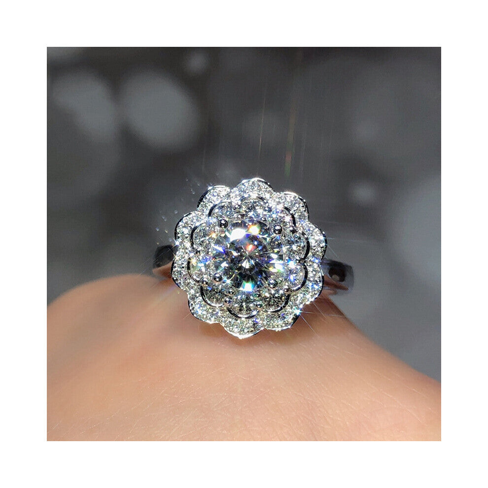 Gorgeous Flower Band Women Ring with Brilliant Cubic Zirconia Wedding Ceremony Party Romantic Accessories Jewelry