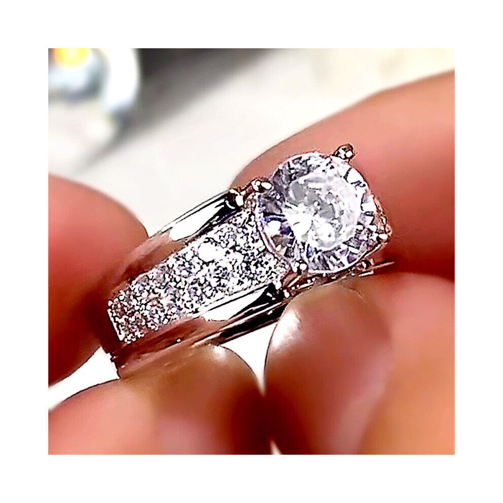 High Silver Plated Women Wedding Rings Round Cubic Zircon 4 Claws Proposal Engagement Ring Classic Jewelry