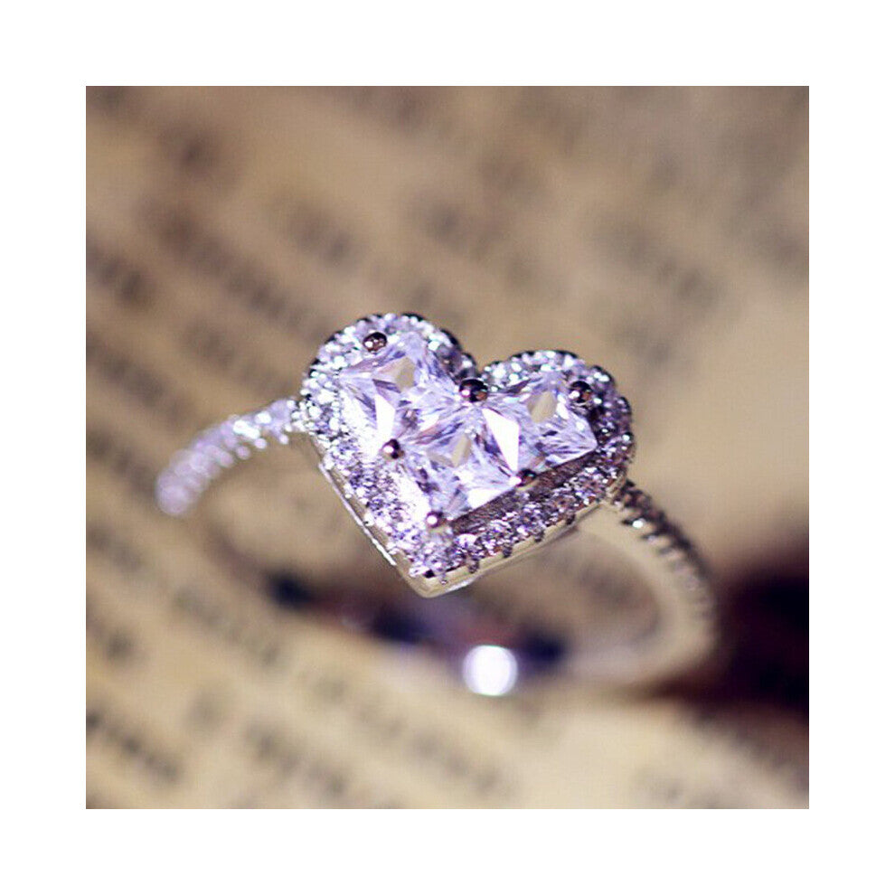 Copper Set Zircon Rings Women's Delicate Heart Dazzling Cubic Zirconia Girls Finger Accessories Party Gift Jewelry