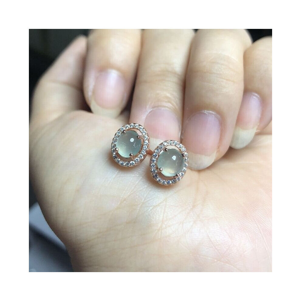 silver inlaid full diamond natural chalcedony round earrings charm ladies jewelry holiday accessories