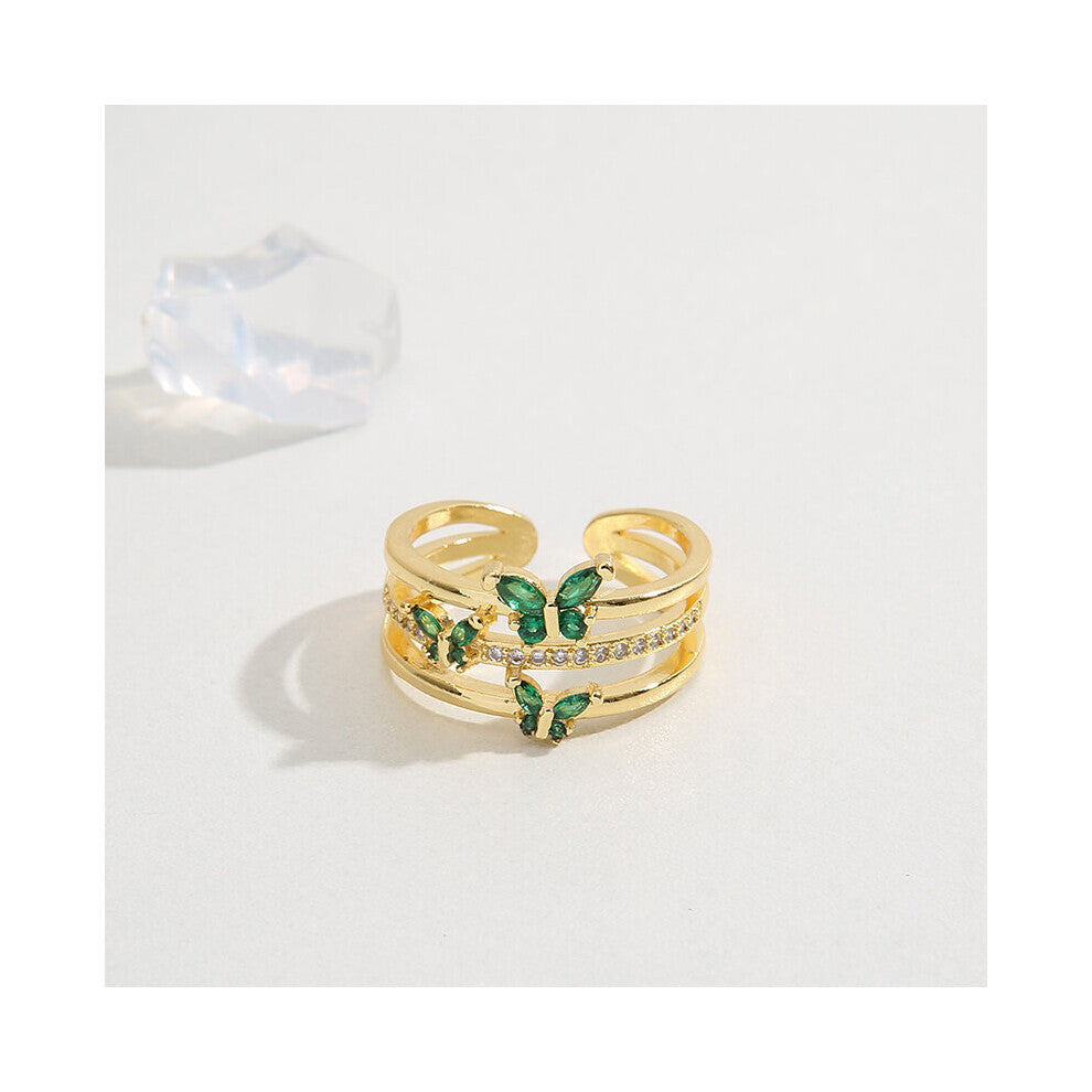 Butterfly Wedding Ring For Women Green CZ Copper Inlaid Zircon Rings Party Jewelry Accessories