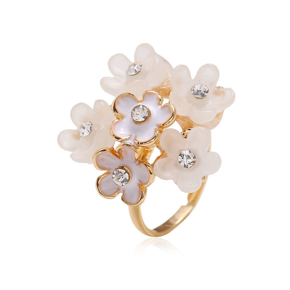 Enamel Flower Open Adjustable Women Rings Jewelry Plant Finger Wedding Bands Bridesmaids Accessories