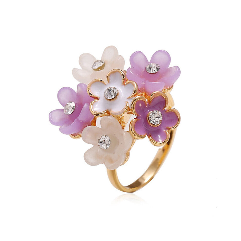 Enamel Flower Open Adjustable Women Rings Jewelry Plant Finger Wedding Bands Bridesmaids Accessories