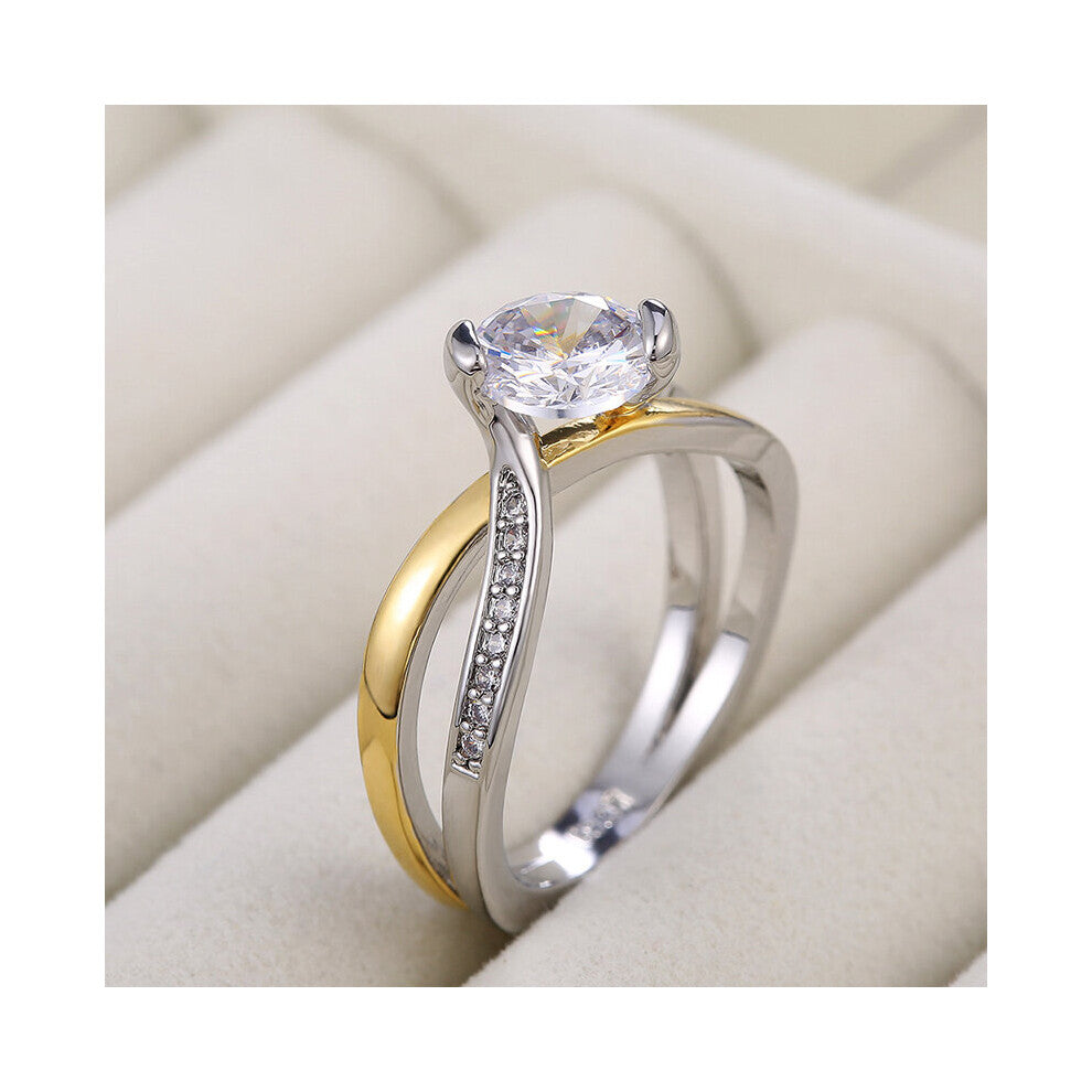 Creative Tow Tone Cross Twine Rings For Women Shine CZ Stone Inlay Jewelry Wedding Party Gift Ring