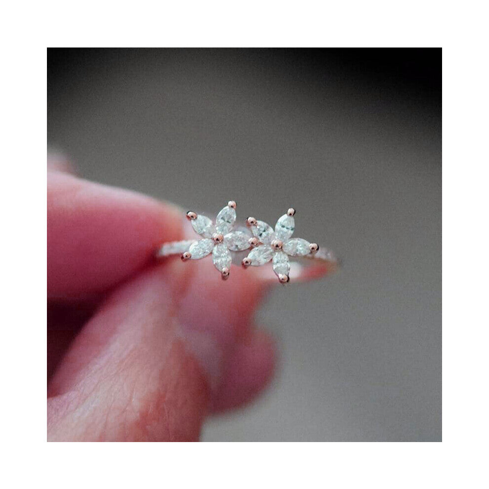 Flower Rings for Women Accessories Bridal Jewelry Engagement Wedding Band Gift Sweet Crystal Zircon Rings