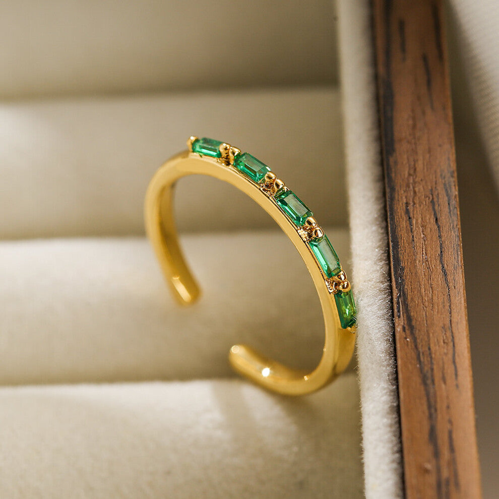 Green-White CZ Zircon Wedding Rings For Women Open Adjustable Finger Accessories