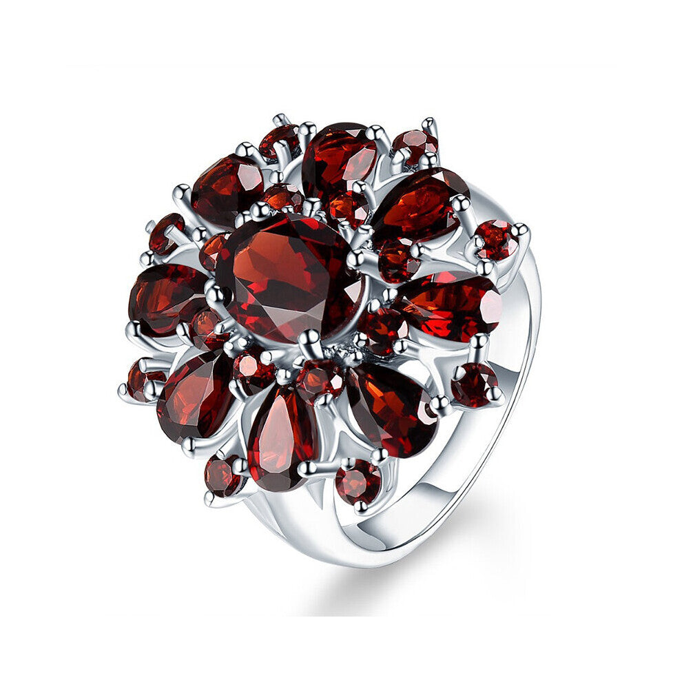 Red Rhinestones Zircon Rings For Women Jewelry Accessories Statement Engagement Wedding Band Flower Rings