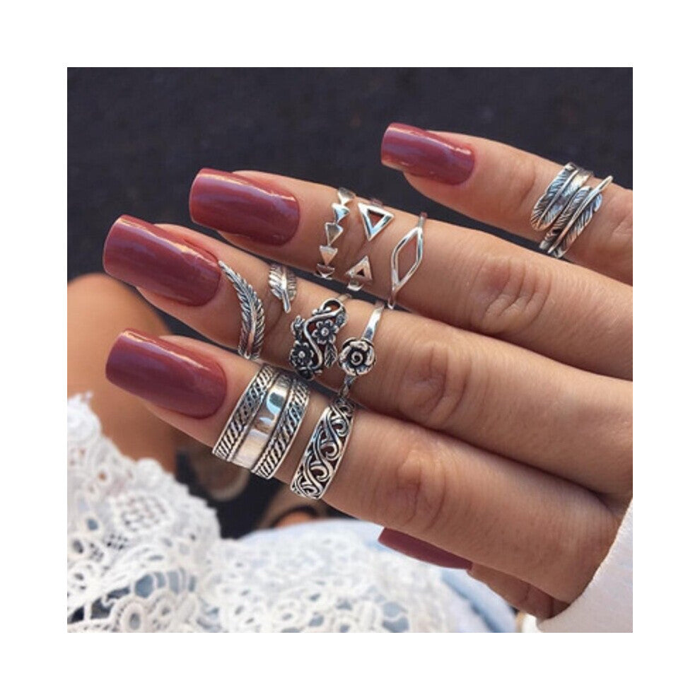 7Pcs flower Geometric feather Charm Rings for Women Punk Boho Joint Finger Rings Set Jewelry Accessories