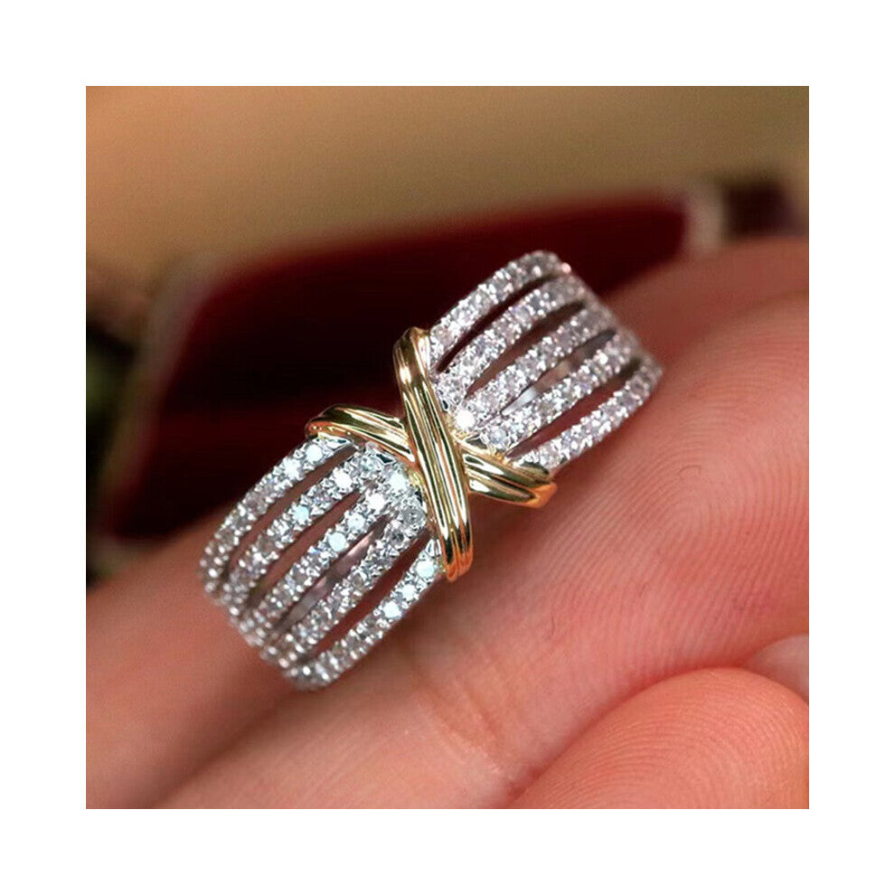 Crystal Cubic Zirconia Ring X Shape Silver Wedding Rings for Women Engagement Party Accessories Jewelry