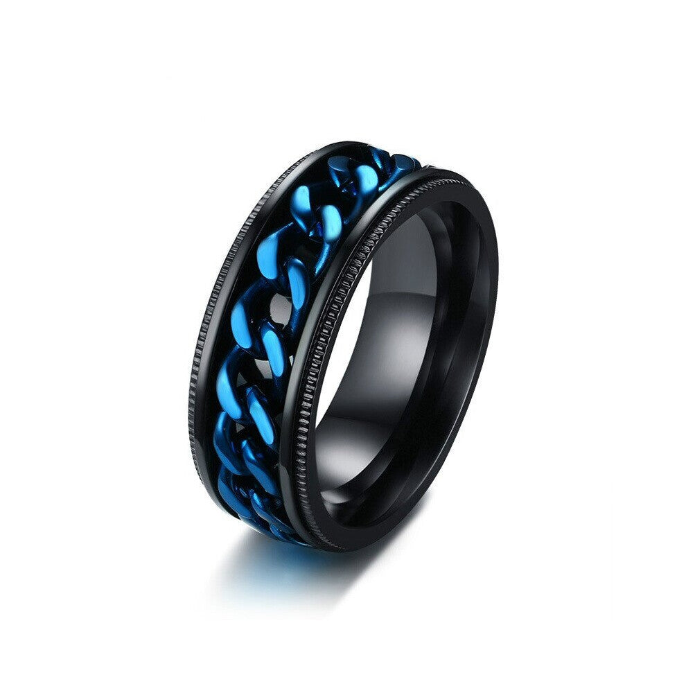 8mm Spinner Ring For Men Stainless Steel Cuba Chain Wedding Ring Men's Stresswear Jewelry Accessories Size6-13