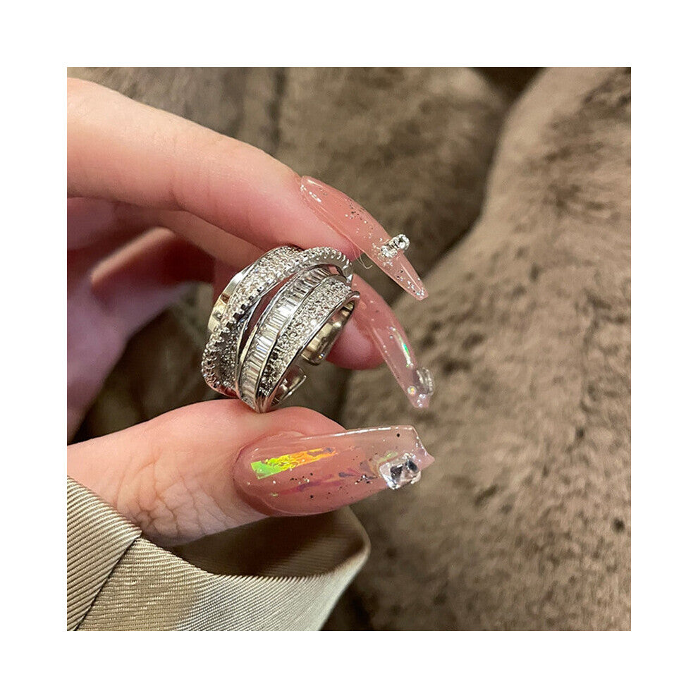 Women's Crystal Zircon Ring Geometric Multilayer Bridal Party Engagement Rings Jewelry Accessories