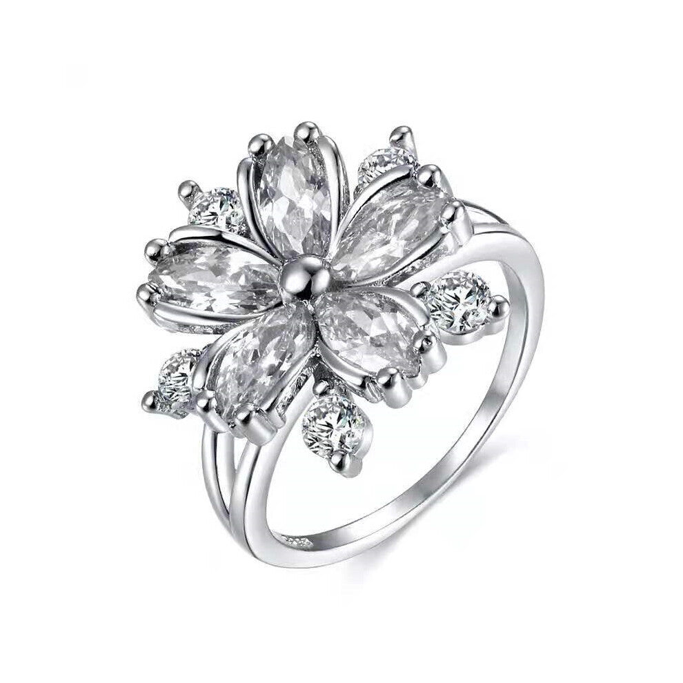 White-Pink Rhinestones Crystal Rings for Women Accessories Statemen Engagement Wedding Band Jewelry Flower Rings