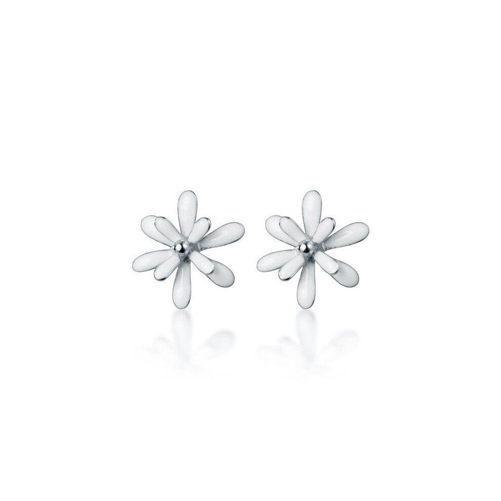 925 Strling Sliver Enamel 3 Flower Stud Earring for Women Plant Ear Studs Fine Jewelry Accessories