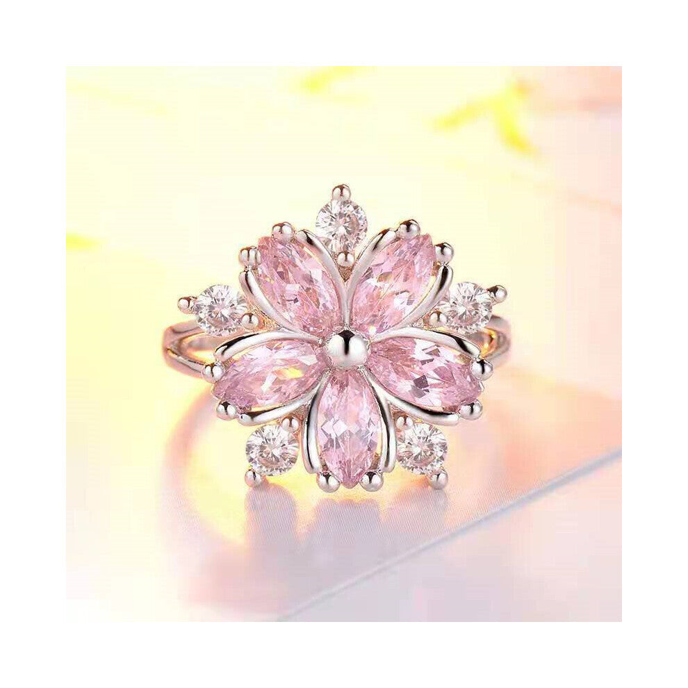 White-Pink Rhinestones Crystal Rings for Women Accessories Statemen Engagement Wedding Band Jewelry Flower Rings