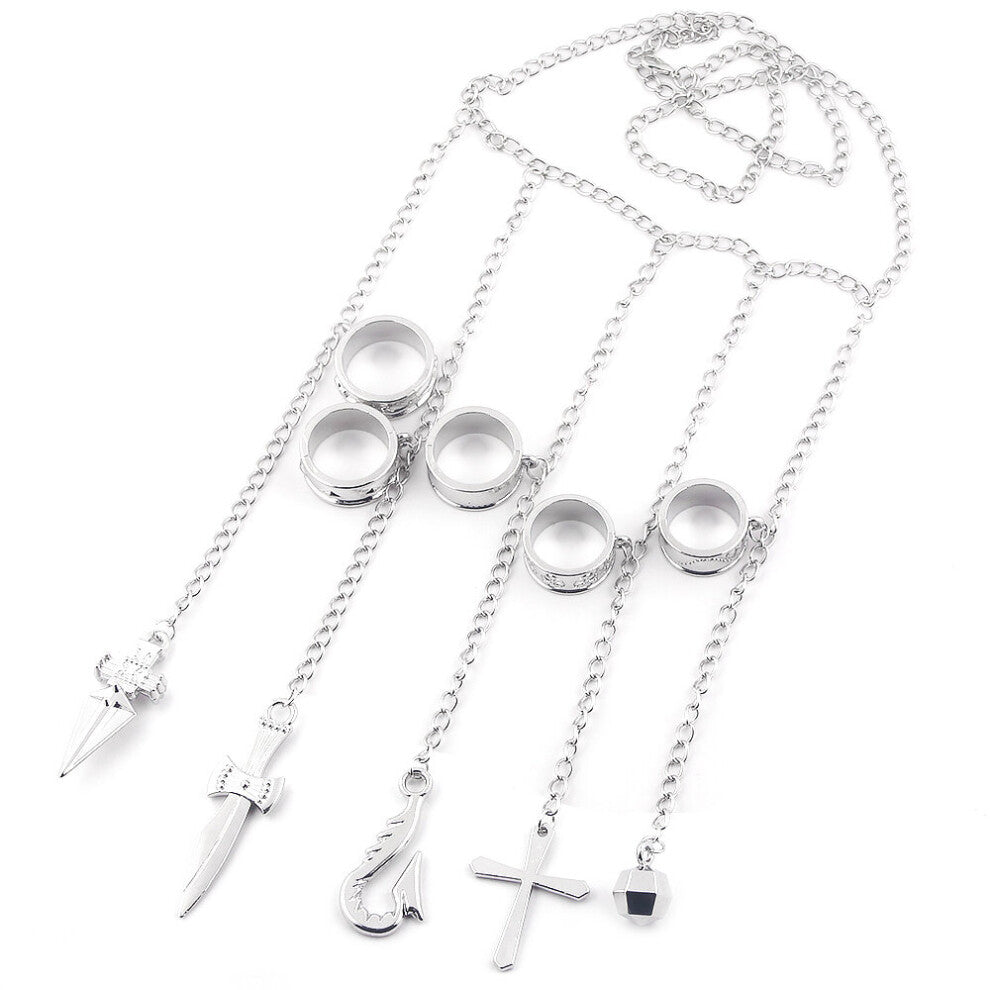 Hunter x Hunter Kurapika Rings Cartoon Cosplay Costume Prop Metal Ring Accessories Sword Fish Hook Pendant Chain Figerrings