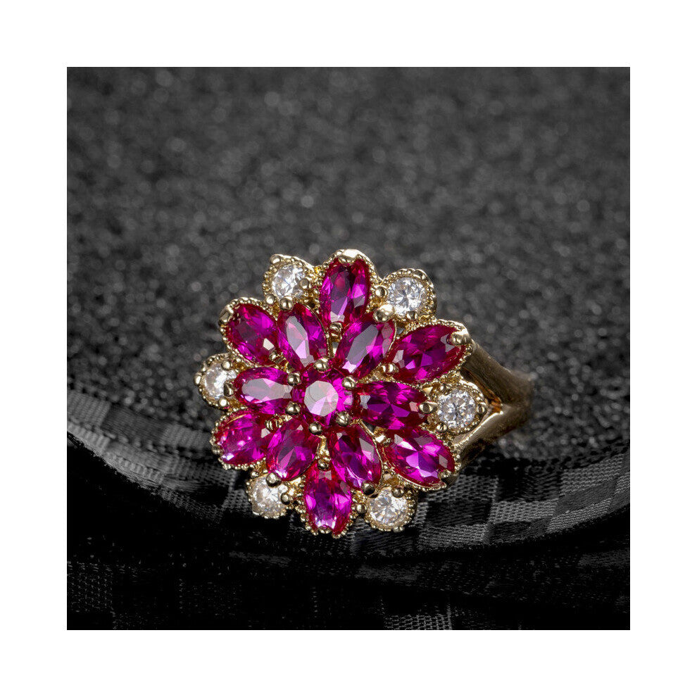 Copper Ring Flower Red Zircon Party Jewelry Women's Daily Decorative Accessories Birthday Surprise Gift