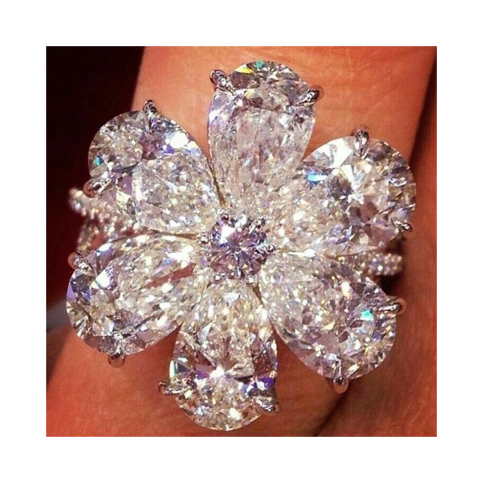Stylish Flower Rings for Women Clear Crystal Cubic Zirconia Female Party Accessories Fine Gift Girl Statement Jewelry Gift