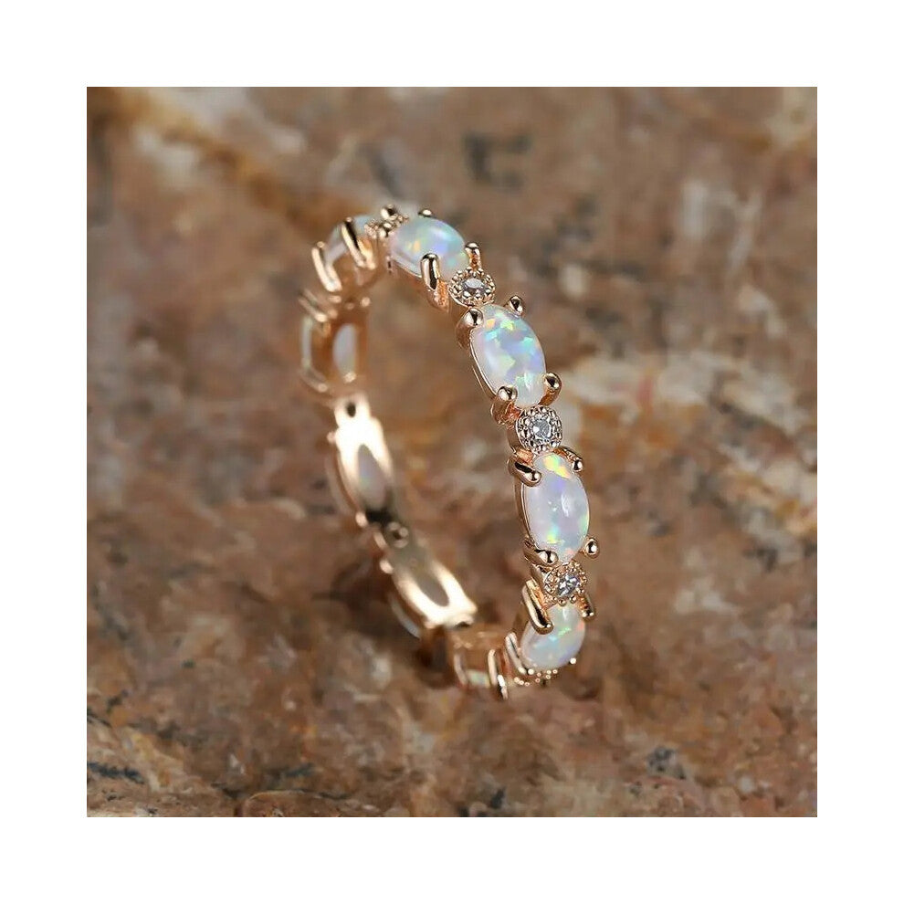 Plated Oval Opal Eternity Ring Zircon Gemstone Engagement Wedding Rings For Women Jewelry Accessories