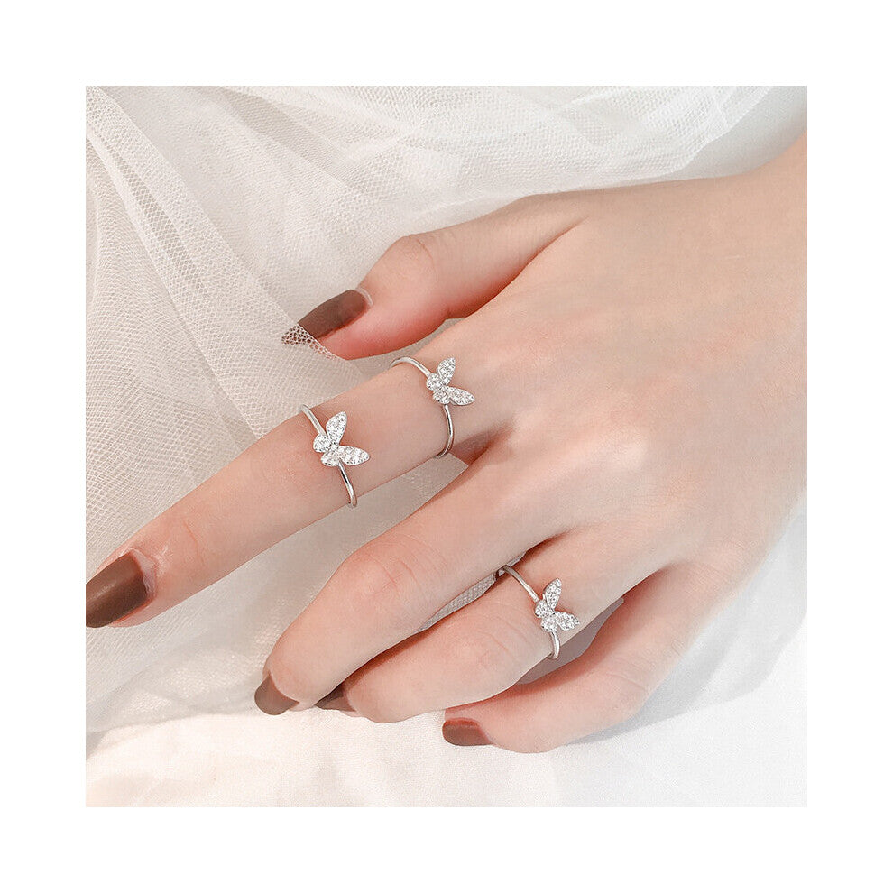 Style Butterfly Open Rings for Women Ladies Annivesary Jewelry Size Adjustable Cubic Zirconia Jewelry Accessories