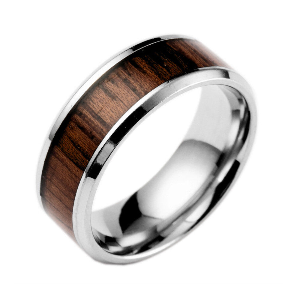 Stainless Steel Finger Rings Durable Vintage Titanium Stainless Steel 8mm Ring Wood Grain Ring Jewelry for Men